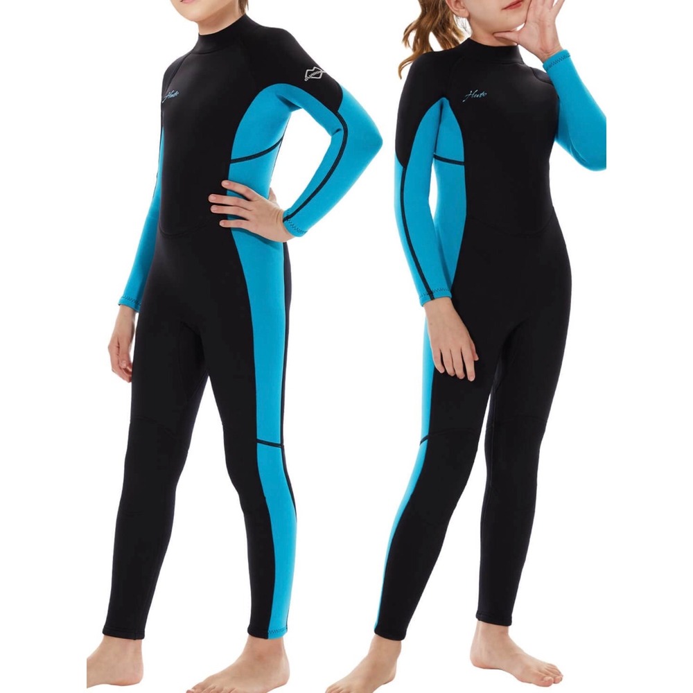 Hevto Wetsuit Kids 10 Black Blue Excellent 3/2mm Neoprene Full Body Youth Surf
